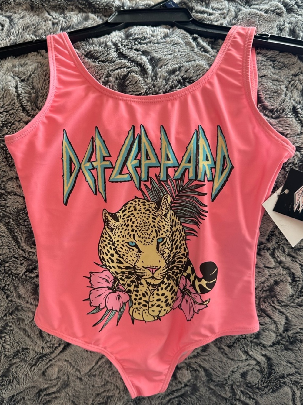 NWTS Girls Def Leppard Pink Leopard Graphic 1 pc Swimsuit Sz 7/8